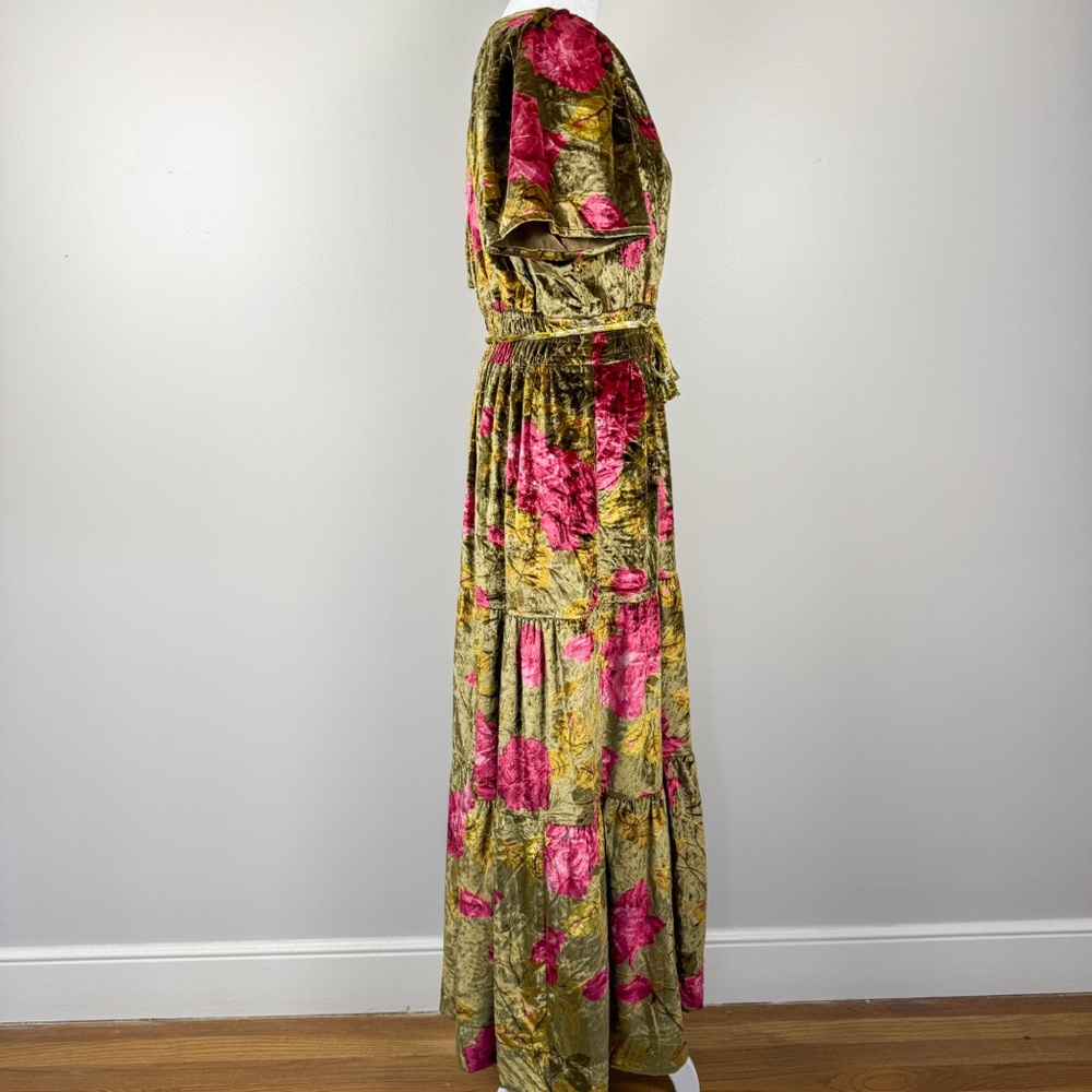 Anthropologie Velvet Somerset Maxi Dress Green and Pink Floral Size Medium - Picture 8 of 15